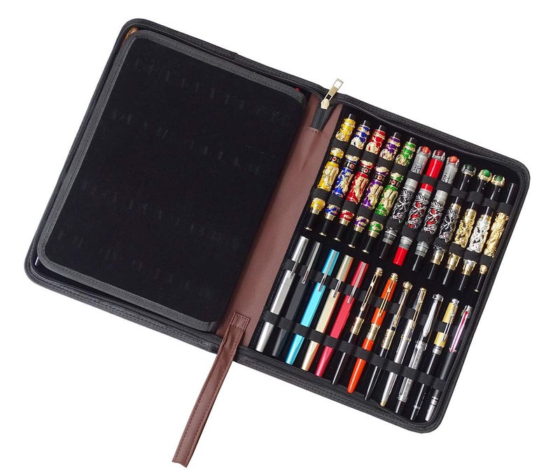 erofa 48 Fountain Pen Case, Rollerball Pen Holder PU Leather Bag Pouch Large Capacity for Your Collection - Brown - Image 1